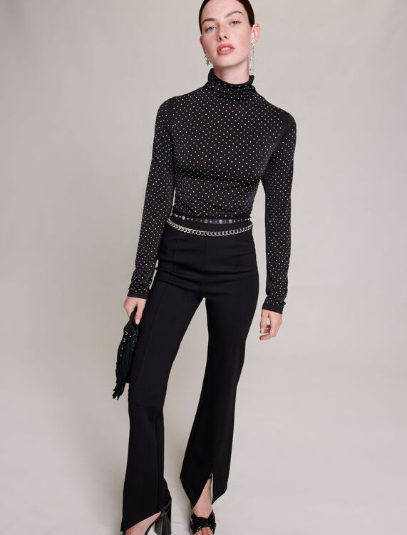 Black slim-fit trousers with slits -  - MAJE