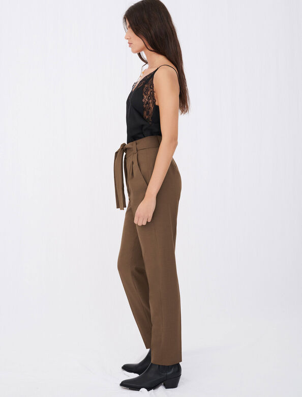 Straight-cut belted suit trousers : Trousers & Jeans color 