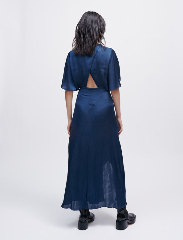 Flowing satin scarf dress : Dresses color Navy