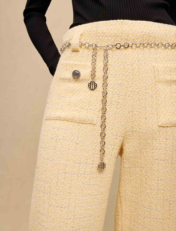 Yellow tweed belted trousers - Trousers & Jeans - MAJE