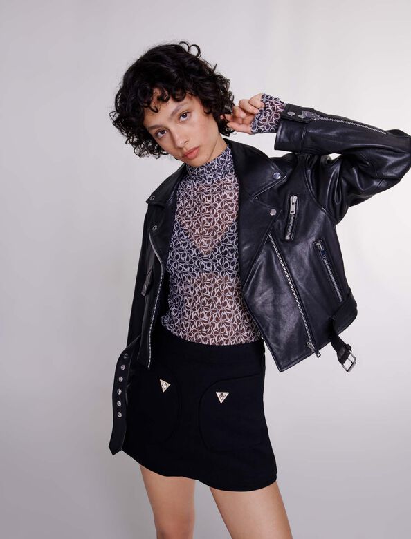 Cropped leather jacket : Blazers & Jackets color Black