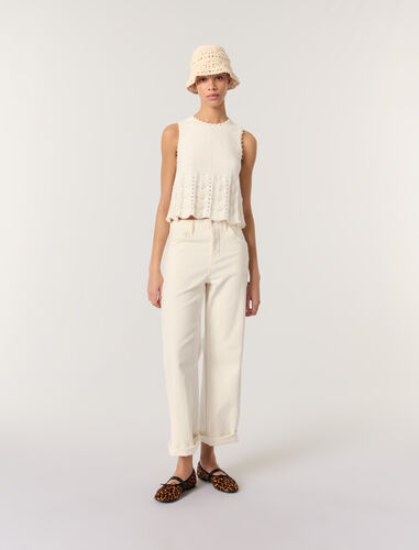 Beaded pointelle knit top : Tops color White