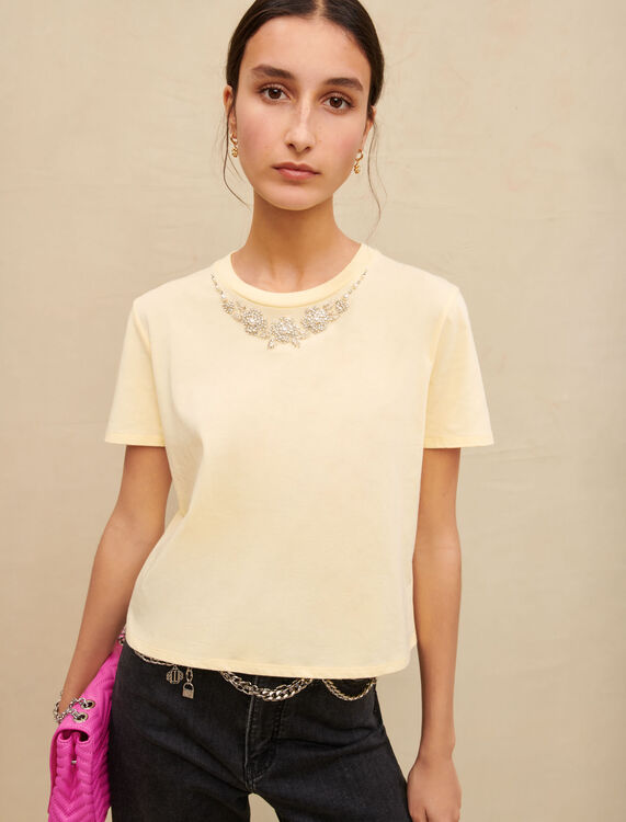 Cotton T-shirt with jewel collar - View All - MAJE