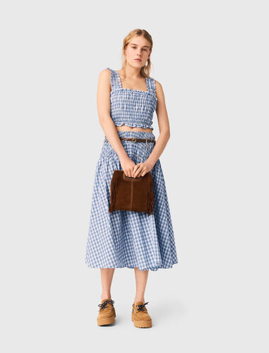 Smocked rhinestone cotton top : Tops color Blue check print