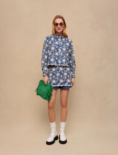 Embroidered cropped jacket : Shirts color Blue