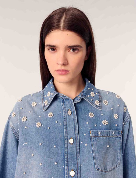Denim shirt with embroidered beads - Shirts - MAJE