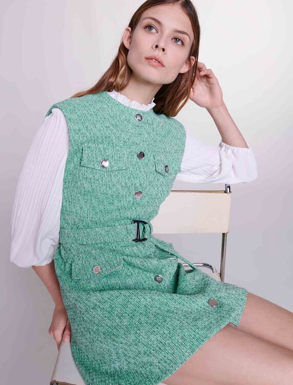 Dual-material tweed dress -  - MAJE