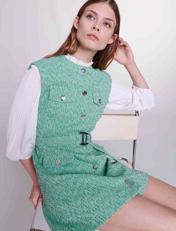 Dual-material tweed dress : Dresses color Green