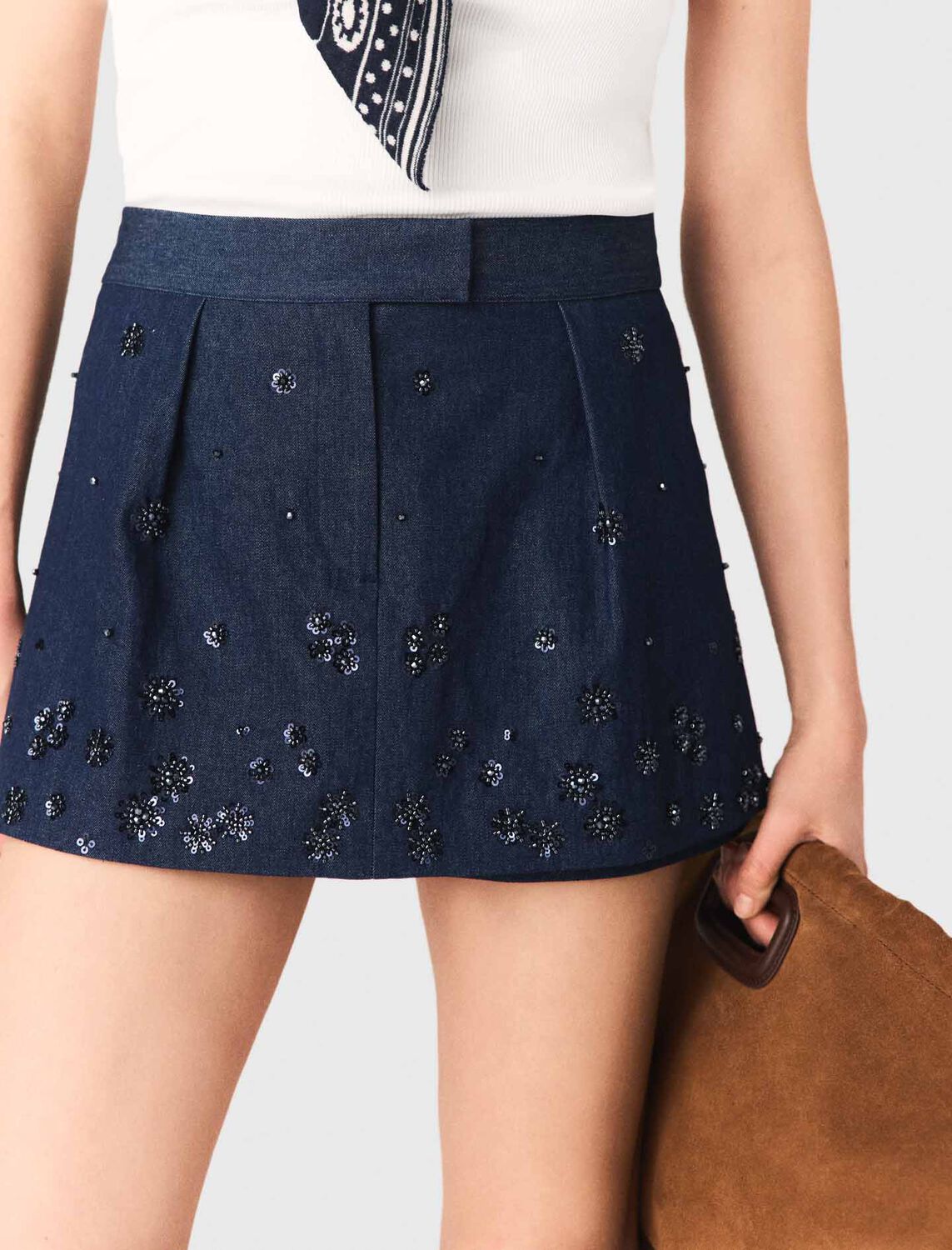 Embroidered layered denim shorts : Skirts & Shorts color Navy