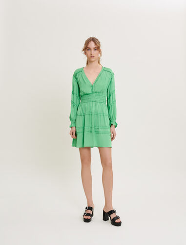 束腰V领缎裙 : Dresses 顏色 绿色/GREEN