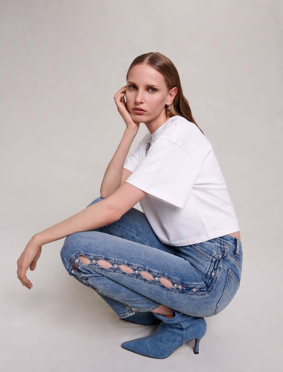 Rhinestone butterfly cropped tee - T-Shirts - MAJE