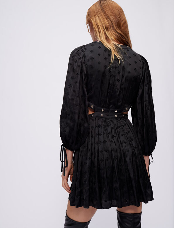 Satin Dress Embroidered with Studs : Dresses color Black
