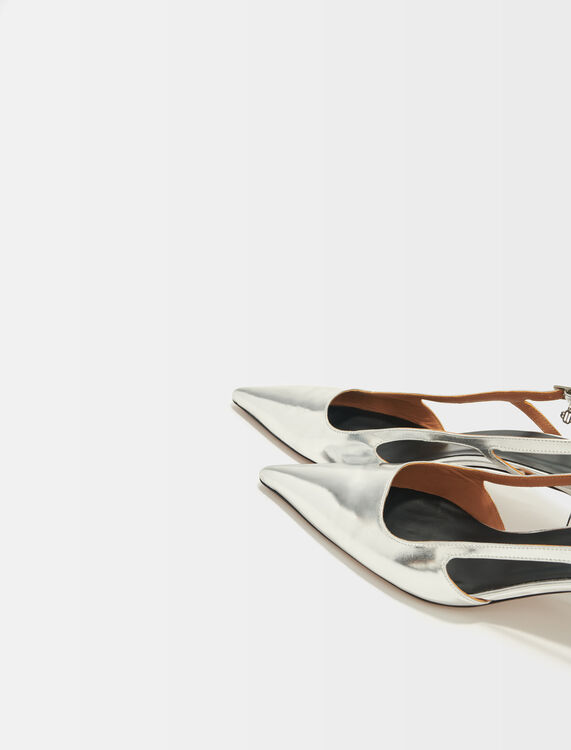 Silver leather strappy heels - Sling-Back & Sandals - MAJE