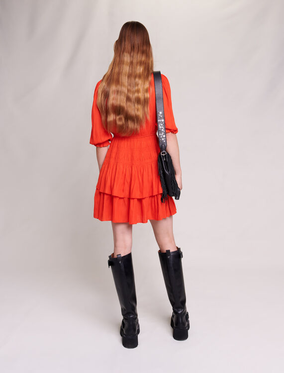 Short satin smocked dress - Dresses - MAJE