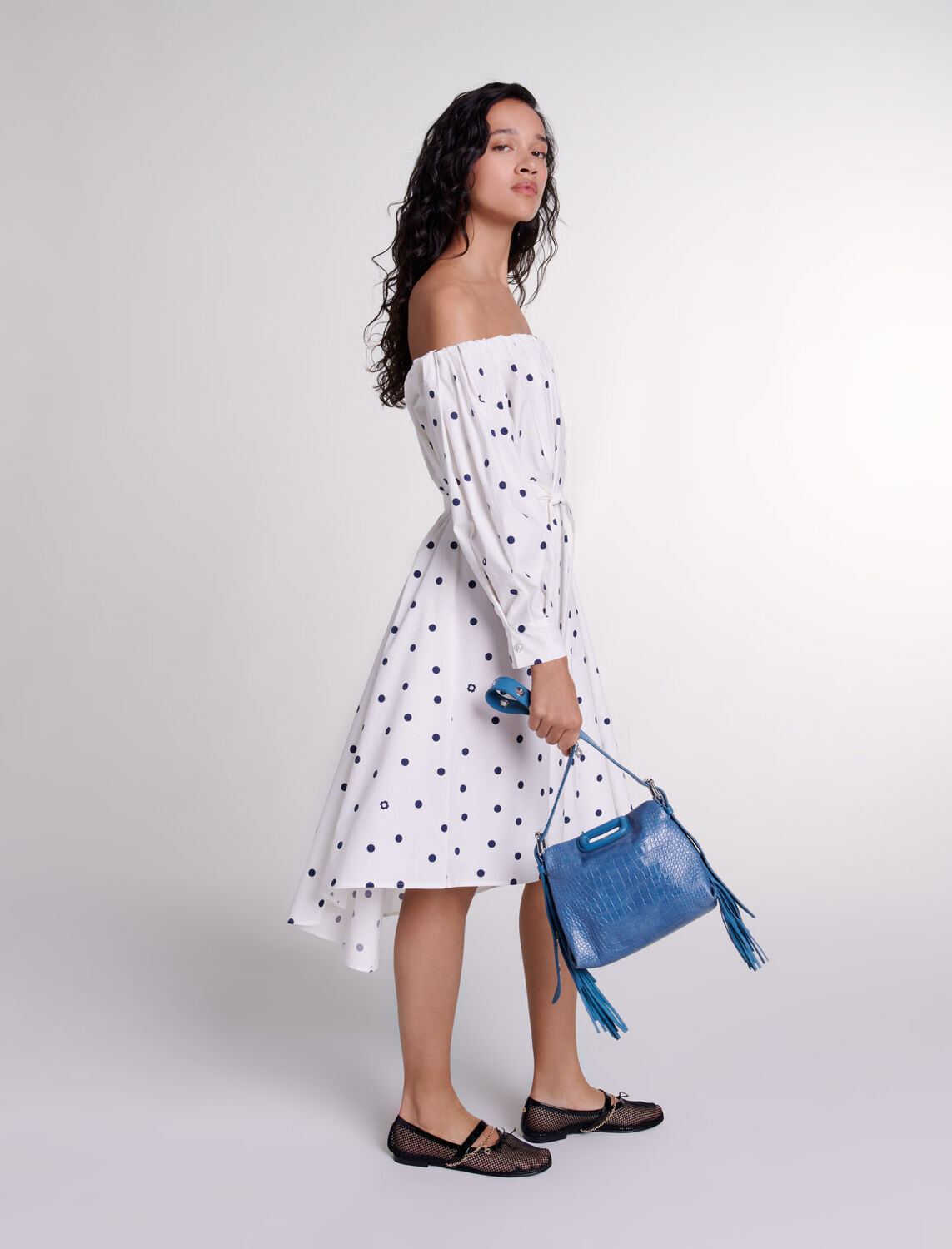 Shirt dress with bardot neckline - Fall-Winter Collection - MAJE