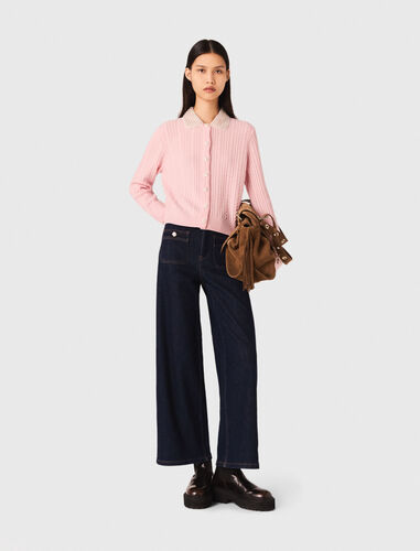 Cardigan with removable collar : Sweaters & Cardigans color Pink