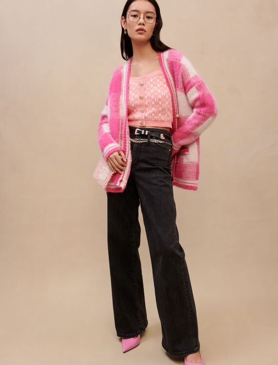 Checked jacquard cardigan : Lunar New Year color Fluorescent Pink/White