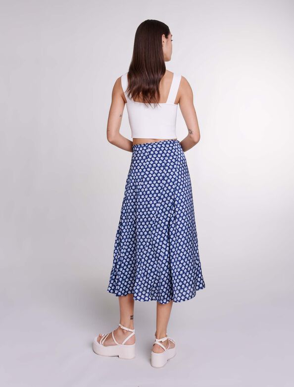 Mid-length satin-effect skirt : Skirts & Shorts color Clover navy/ecru