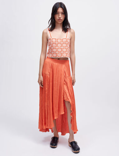 Crinkle-effect satin skirt : Summer Paradise color Orange