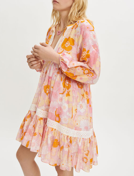 Cotton voile and silk printed dress - Dresses - MAJE