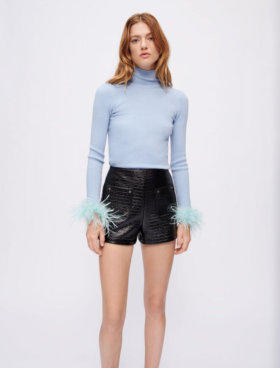 Turtleneck pullover with feathered cuffs - Cardigans & Sweaters - MAJE