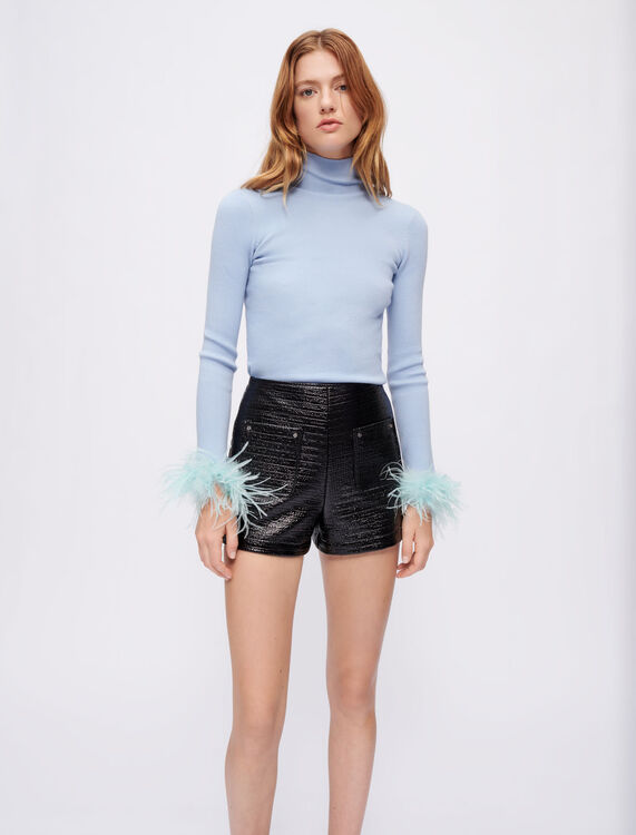 Turtleneck pullover with feathered cuffs - Sweaters & Cardigans - MAJE