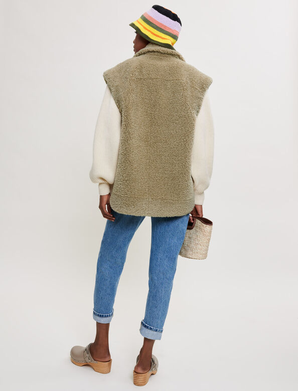 Faux fur and knit jacket : Coats & Jackets color Khaki