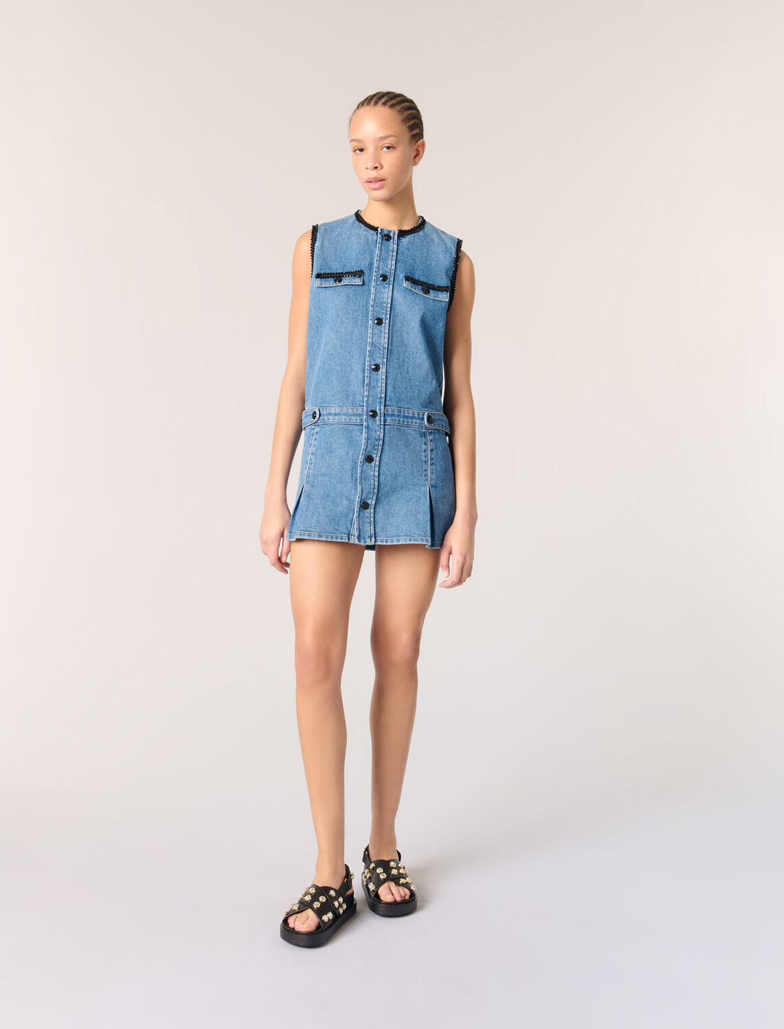 Denim dress with embroidered trim - Dresses - MAJE