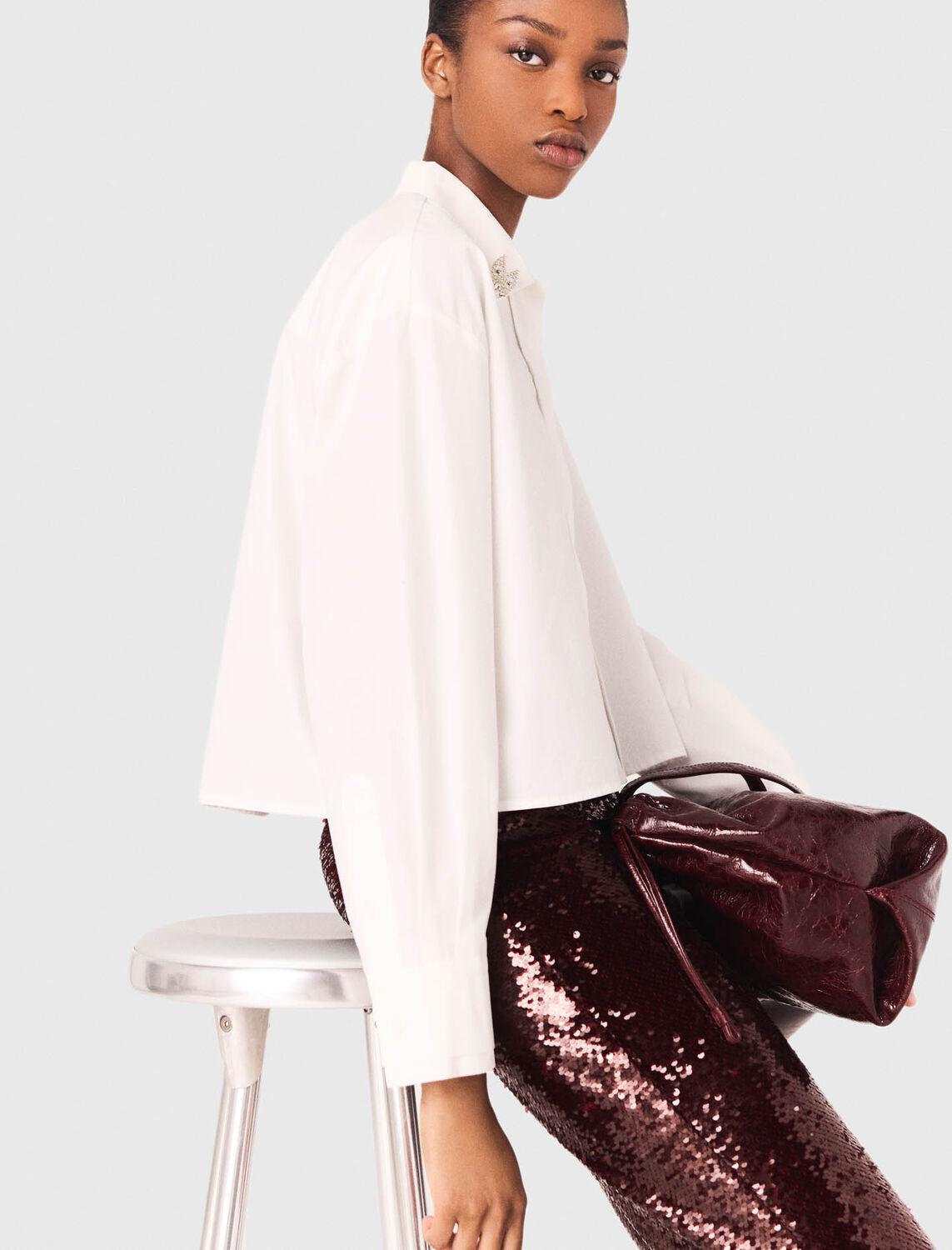 Cropped shirt with jewel detail - Shirts - MAJE