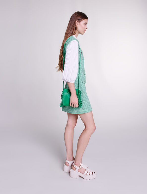 Dual-material tweed dress : Dresses color Green