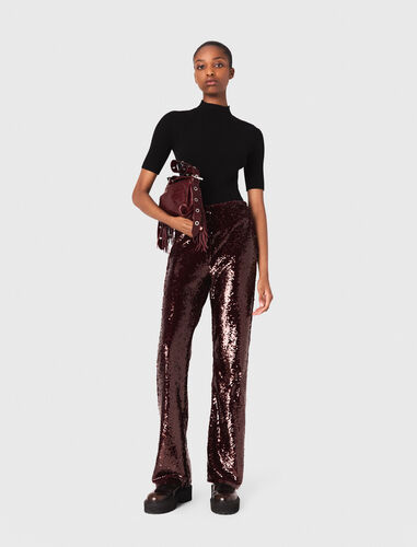 Sequin-embroidered trousers : Trousers & Jeans color Burgundy
