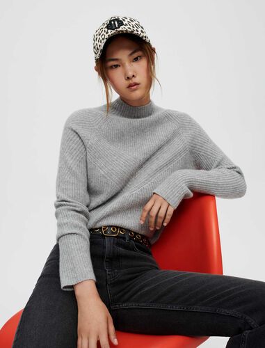 Mock-neck cashmere jumper : Sweaters & Cardigans color Grey