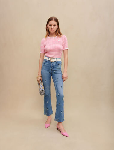 Jeans with floral embroidery : Trousers & Jeans color Blue