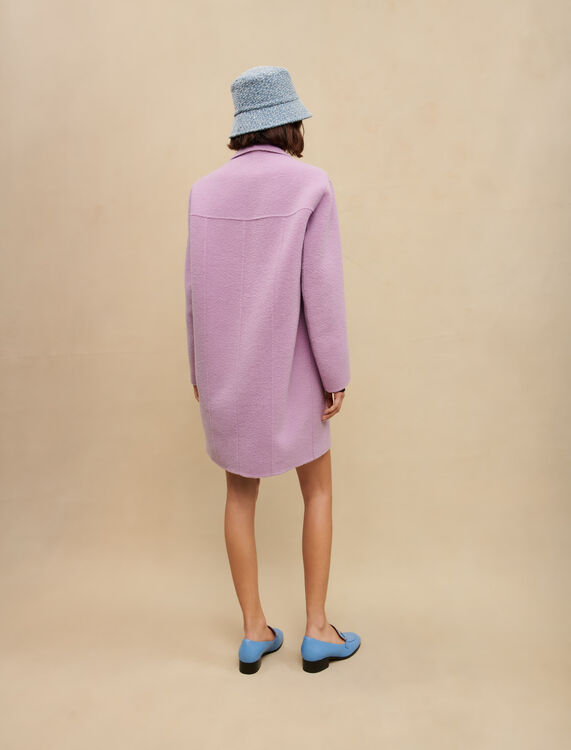 Mauve double-sided bouclé coat -  - MAJE