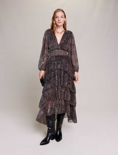 Ruffled maxi dress : Dresses color Brown