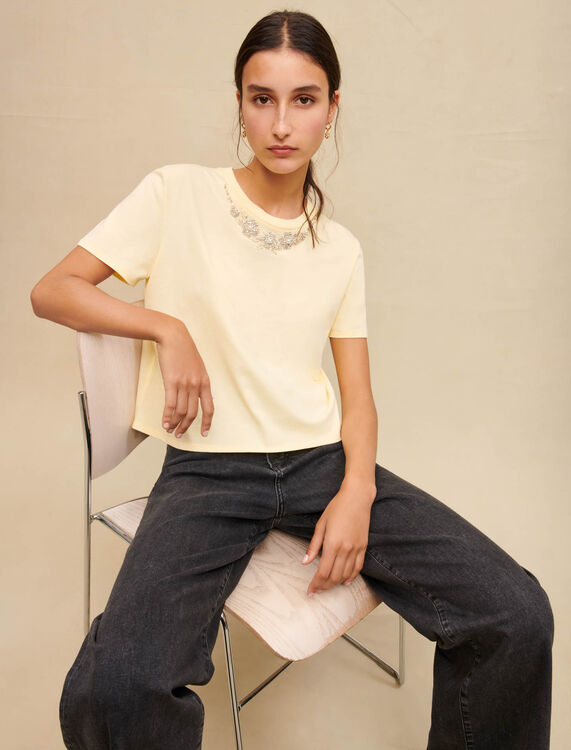 Cotton T-shirt with jewel collar - View All - MAJE