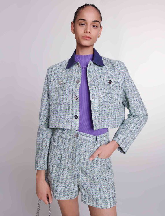 Contrast tweed cropped jacket - Coats & Jackets - MAJE