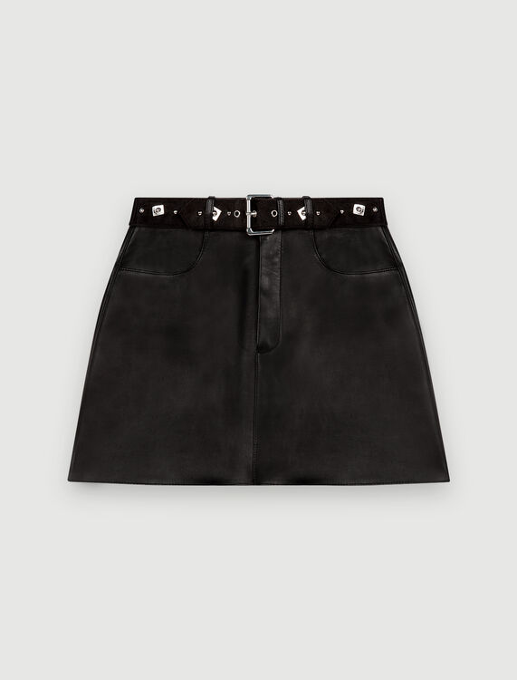 Leather skirt with fancy belt - Skirts & Shorts - MAJE
