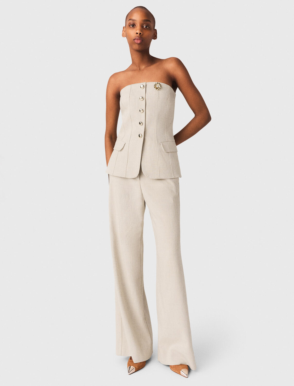 Tailored bustier top : Tops color Beige