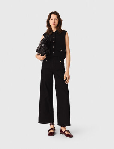 Tweed top with velvet trim : Tops color Black