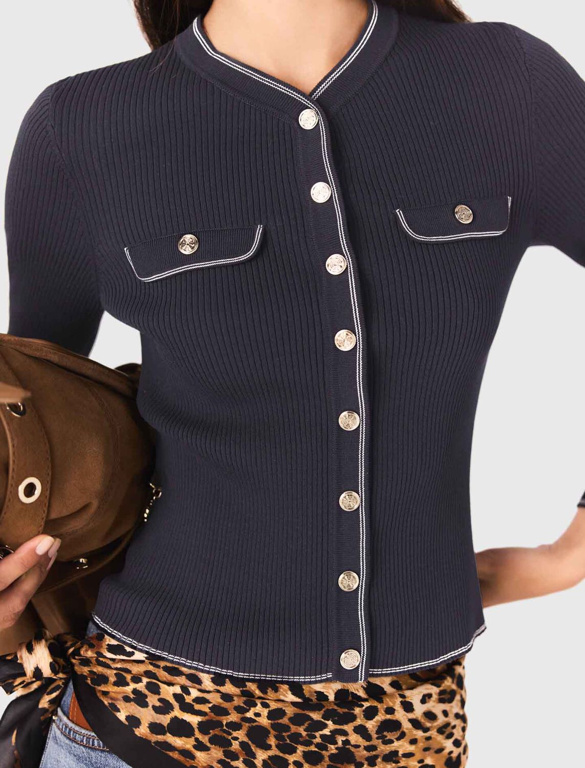 Ribbed knit cardigan : Sweaters & Cardigans color Navy