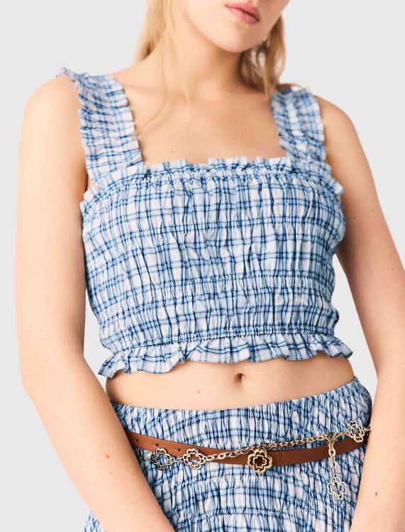 Smocked rhinestone cotton top - Tops - MAJE