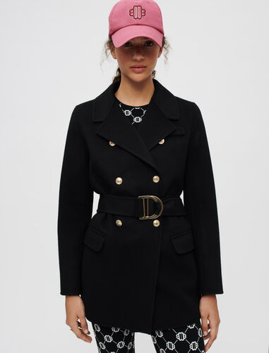 Black double-faced coat with belt : Coats & Jackets color Black