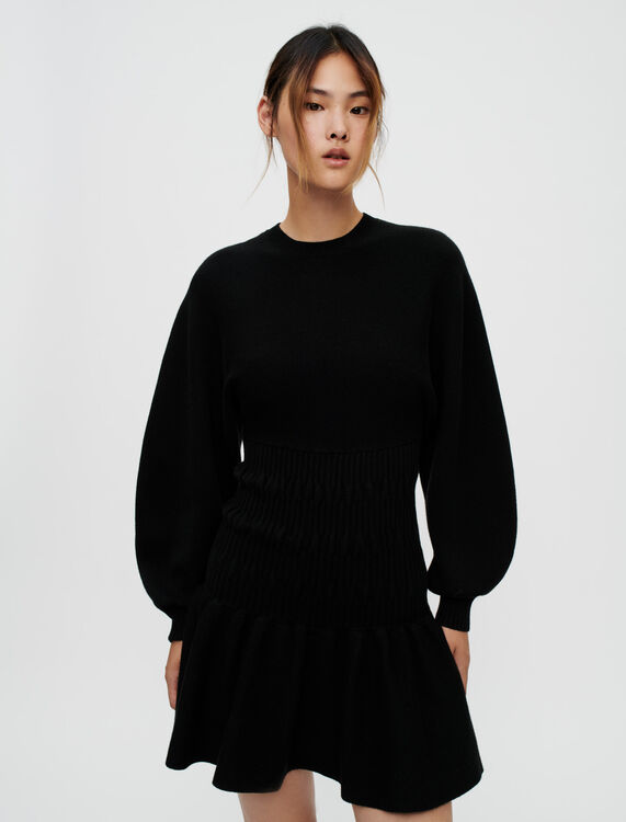 Smocked chunky knit dress : Dresses color Black