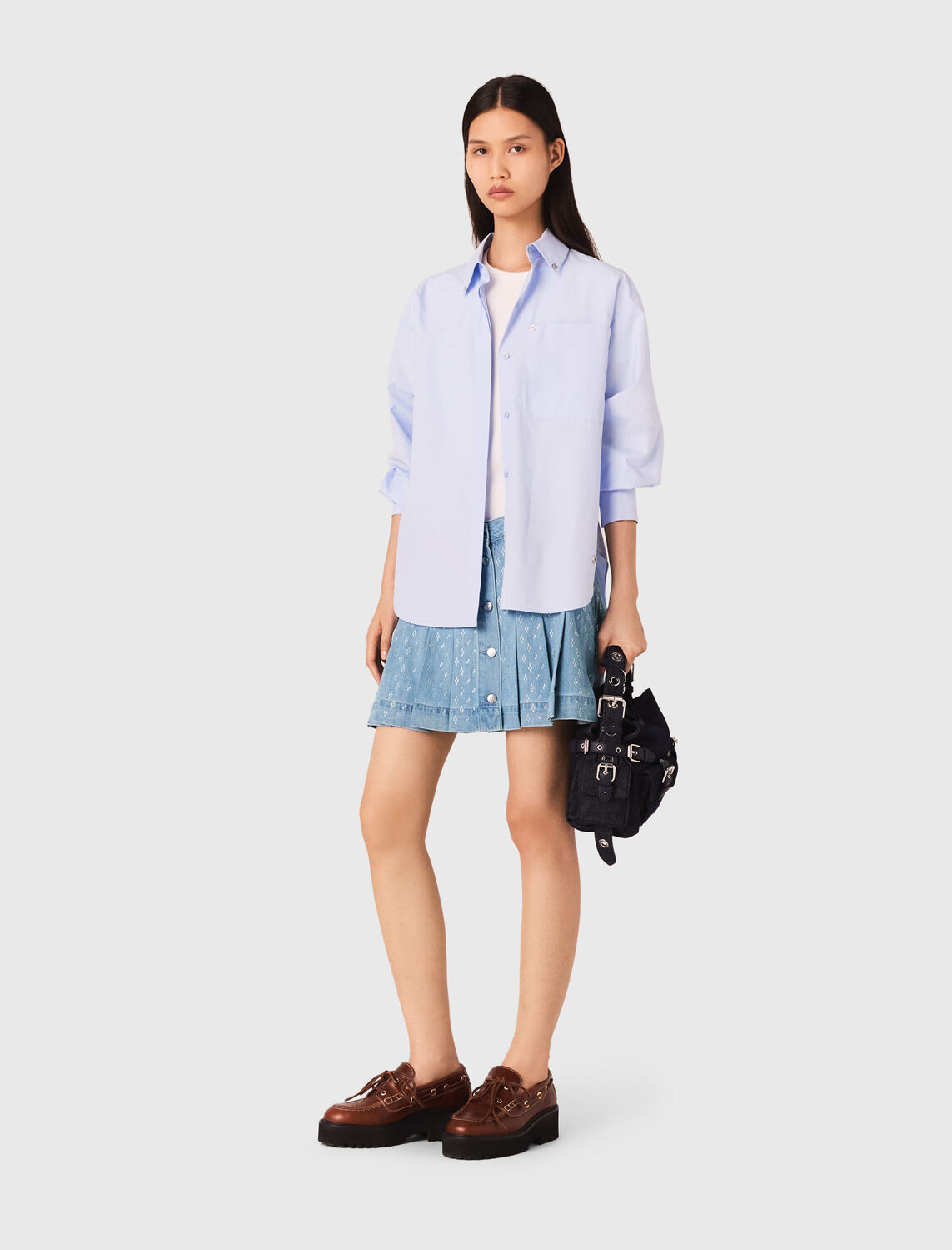 Rhinestone pleated denim skirt - Skirts & Shorts - MAJE