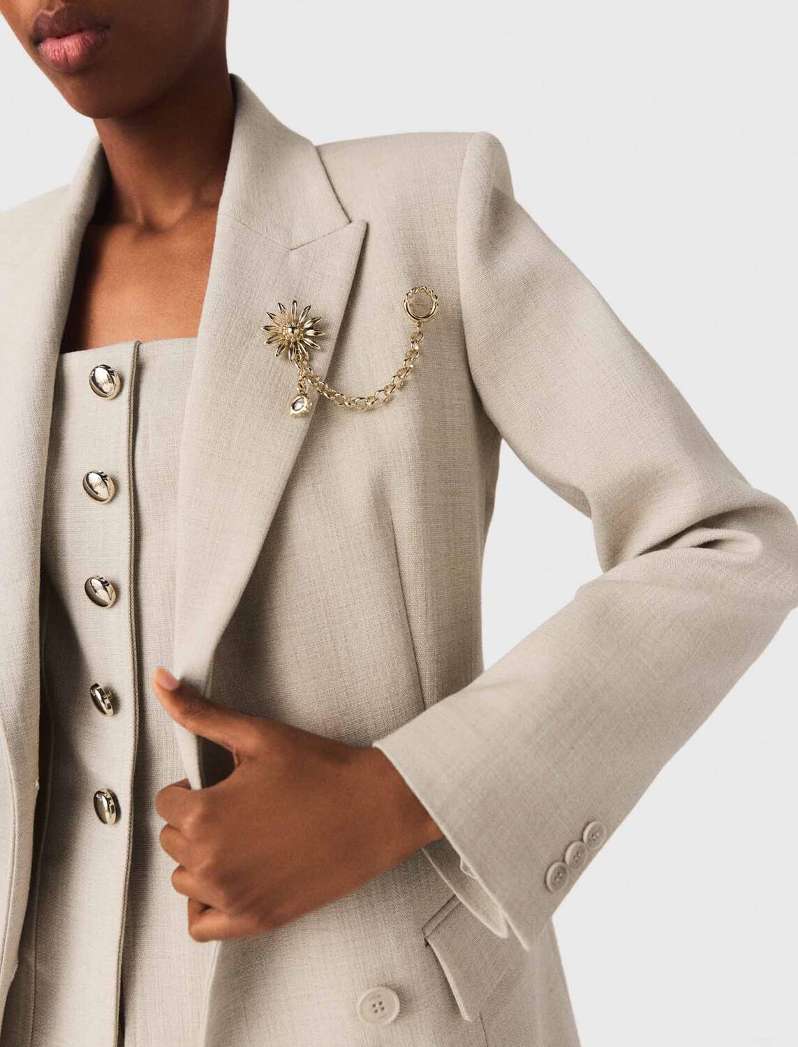 Suit jacket with brooch : Blazers & Jackets color Beige
