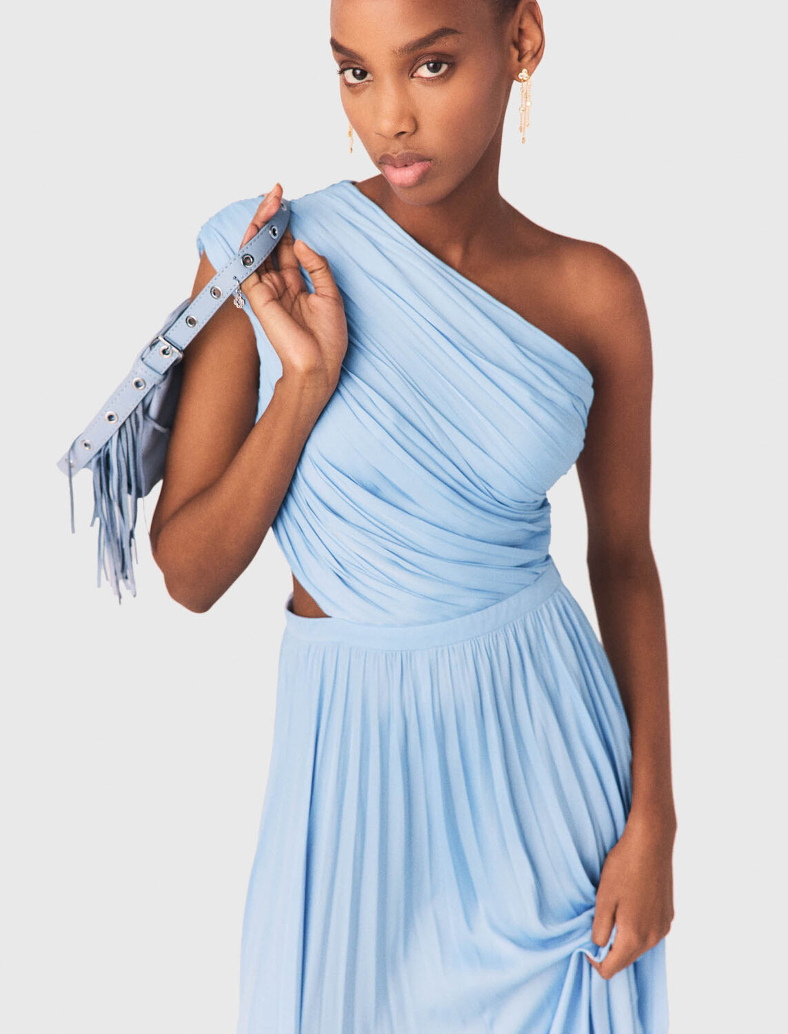 Asymmetrical pleated maxi dress : Dresses color Navy
