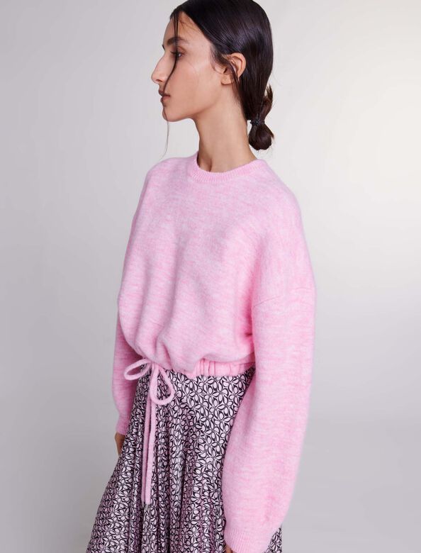 Cropped knit jumper with drawstring : Sweaters & Cardigans color Pale Pink