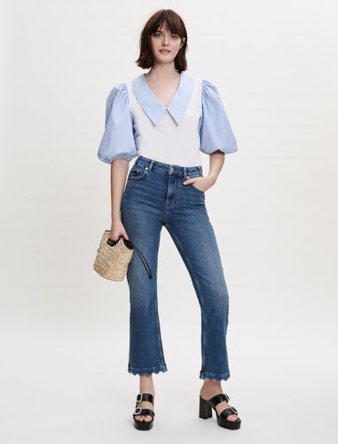 Mixed material T-shirt with collar : 50% Off color Blue