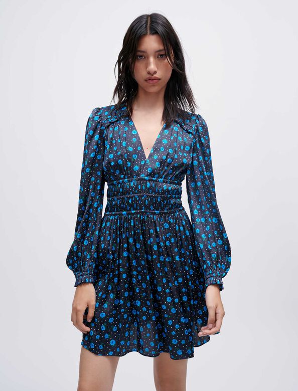 Printed satin dress with ruffles : Dresses color 